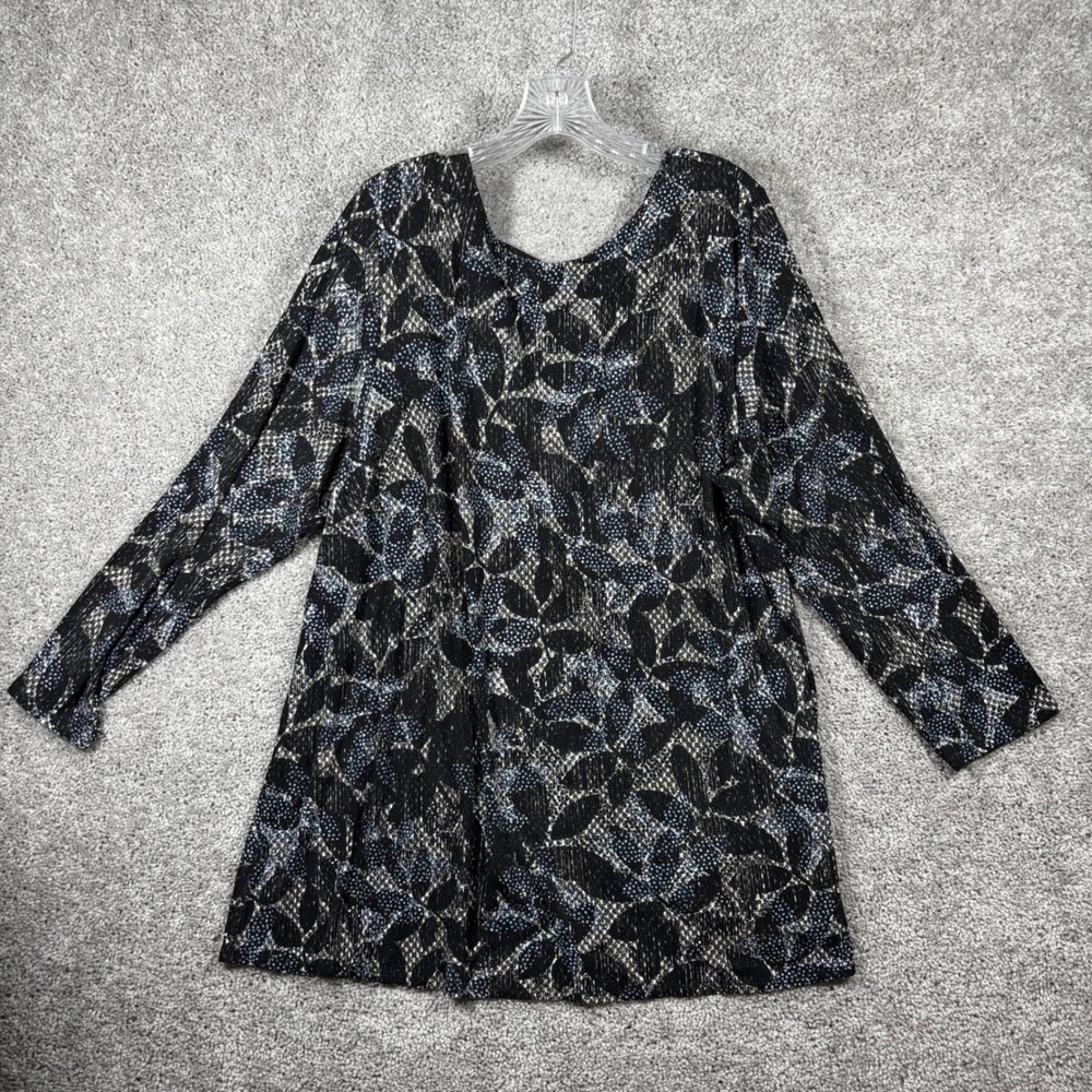 J. Jill Wearever 3X Womens Black Blue Abstract Leaf Scoop Neck 3/4 Sleeve Tunic